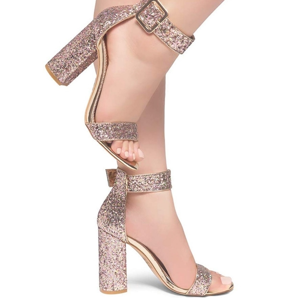 Women's Gold Glitter Chunky Heel